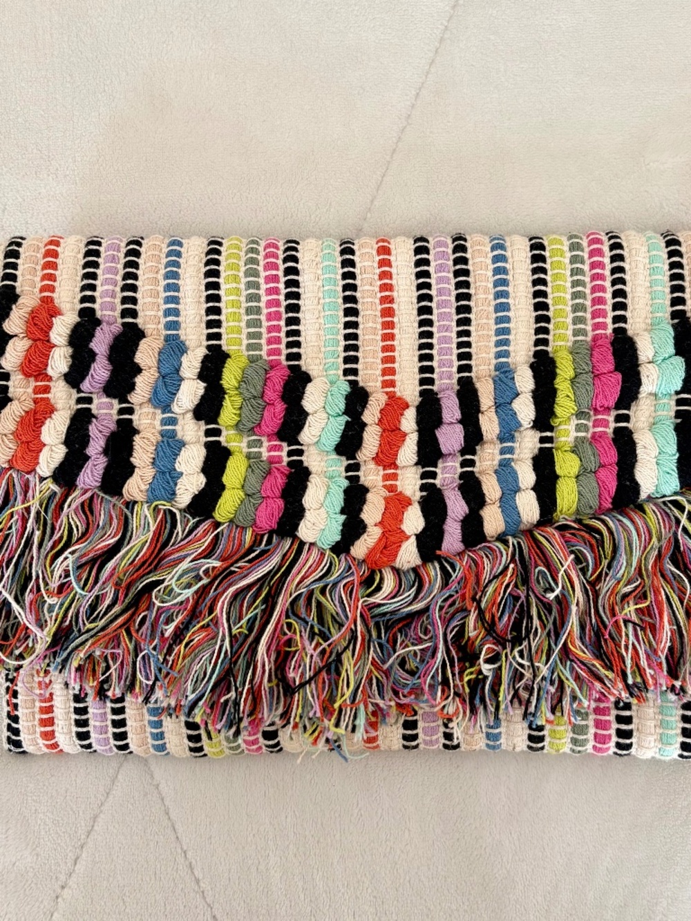 Stella & Dot Colorful Woven Fringe Foldover Clutch Boho Bag